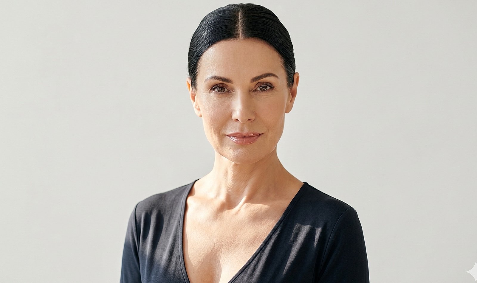 Paramus plastic surgery model with a confident expression and sleek hairstyle.