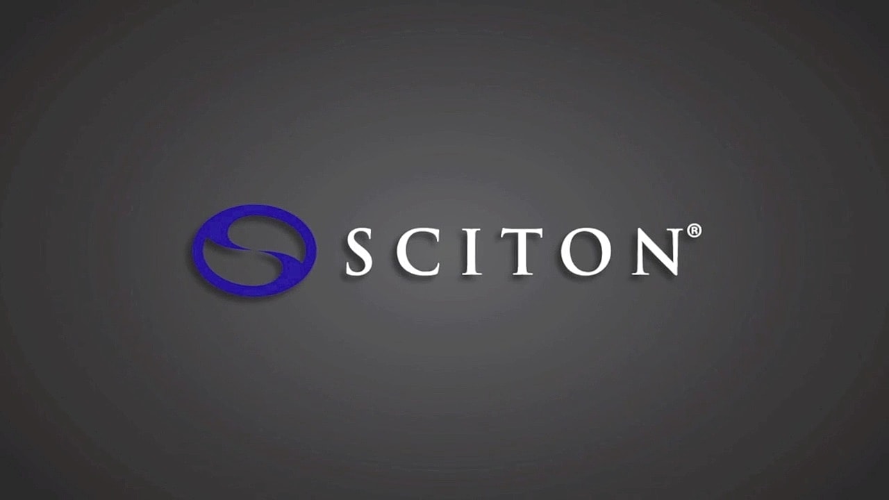 Sciton logo on dark background.